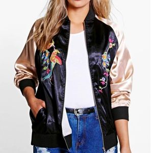 Plus Ciara Embroidered Satin Bomber Jacket
